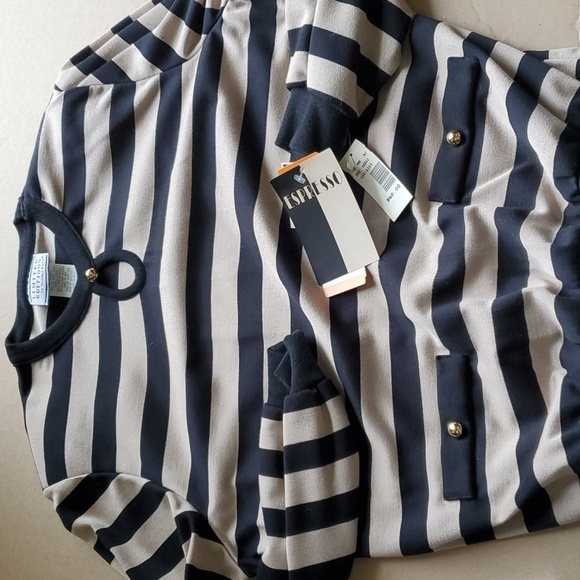 Cricket Lane  Expresso vintage  Shoulder pads tan & black stripe top Large NWT - Picture 12 of 12